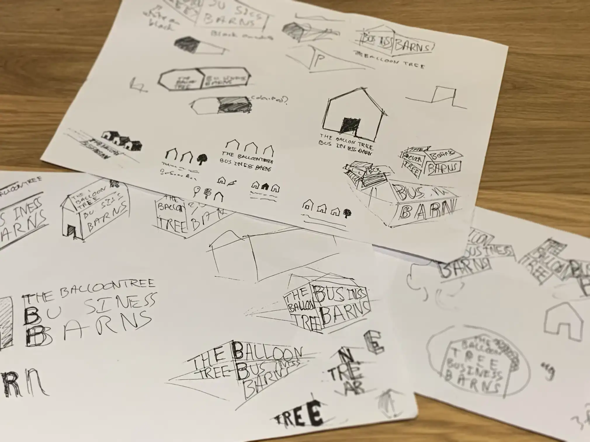 Initial sketches and ideas for the Balloon Tree logo